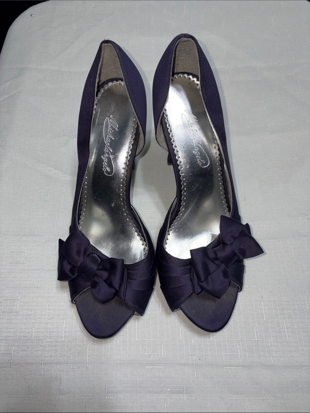Elegant Micheal Angelo Maribel Purple Bow Peep-Toe Heels - Women's